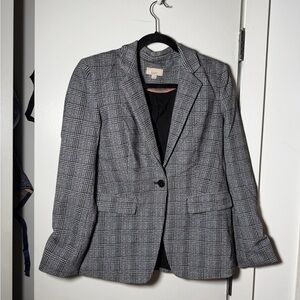 LOFT Black and White Gray Plaid Blazer (Size 8)